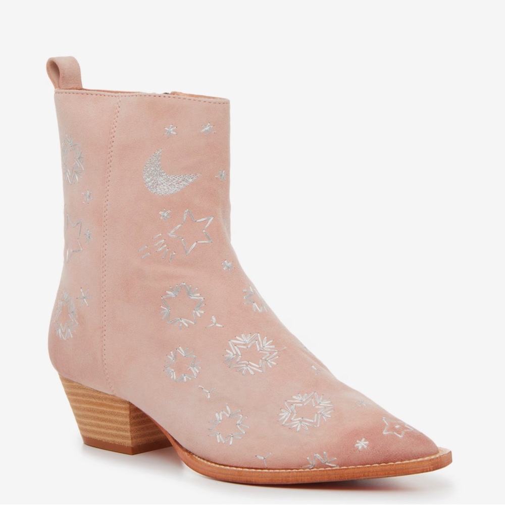 FREE PEOPLE BOWERS EMBROIDERED BOOTS PERFECT PINK
